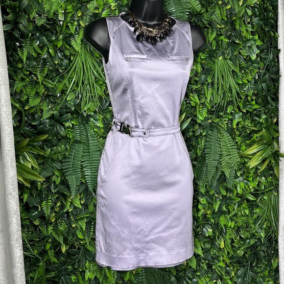 GUESS BY MARCIANO Dress Women‎ 00 Purple Zip Detail Belted Round Neck 2032 - Picture 3 of 9